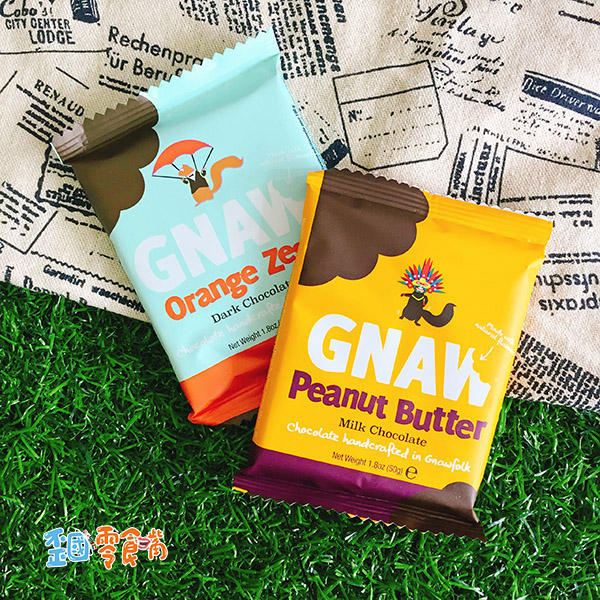 【英國】Gnaw牛奶巧克力-花生醬/ 橘子風味黑巧克力50g