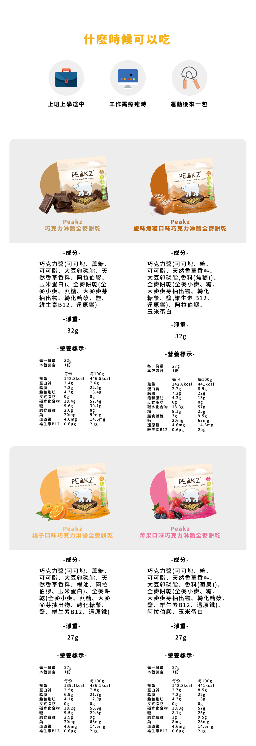 【英國】Peakz 巧克力淋醬全麥餅乾32g-原味/橘子/焦糖海鹽/莓果